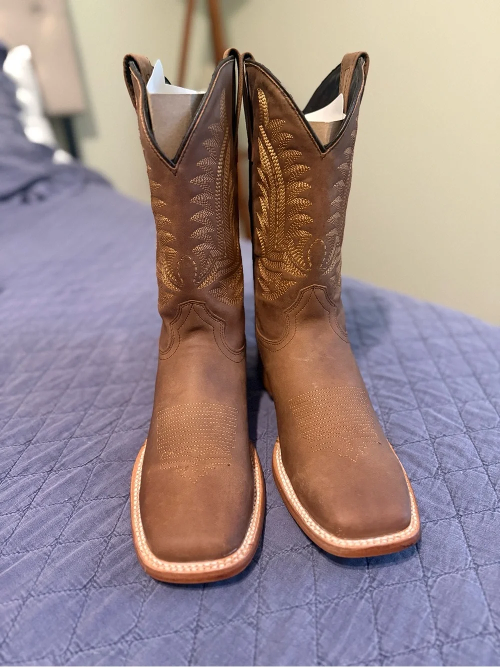 J.B. Dillon Brown Leather Western Cowboy Boots with Embroidered Shaft